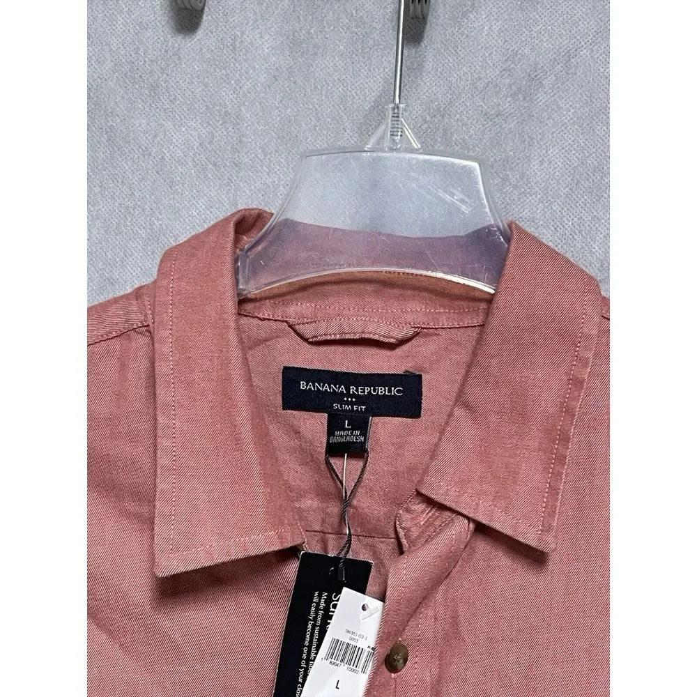 NWT Banana Republic Shirt Men‎ L Salmon Slim Suprasoft Button Up Casual Career